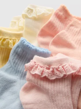 5er-Pack gerippte Viertel-Socken mit Rüschen