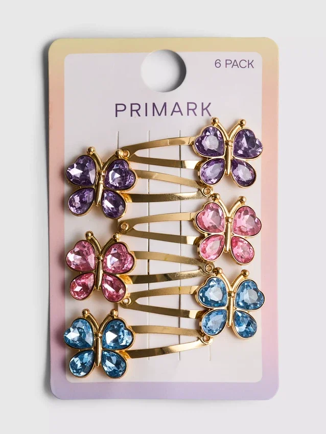 6er-Pack Haarspangen mit Schmetterlingsmotiv und Druckverschluss aus Kunststein