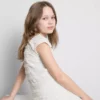 7–15 Jahre | Bluse mit gekräuselten Flügelärmeln und Spitzenbesatz