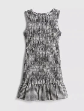 7–15 Jahre | gerafftes, ärmelloses Kleid mit Gingham-Muster