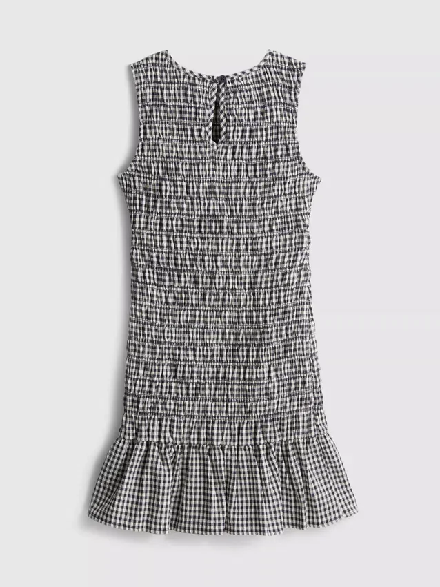 7–15 Jahre | gerafftes, ärmelloses Kleid mit Gingham-Muster