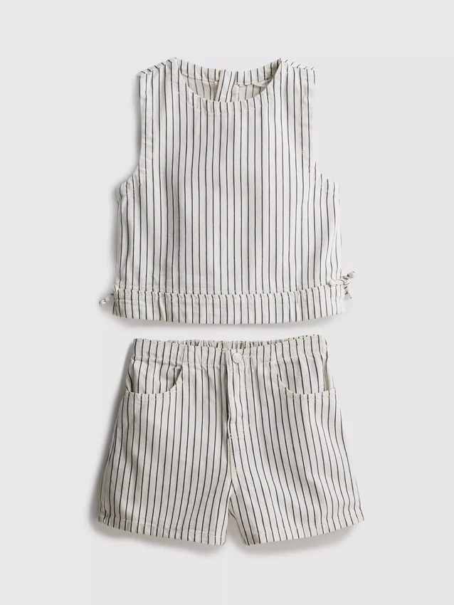 7–15 Jahre | Set aus gestreiftem Denim-Top ohne Ärmel und Shorts