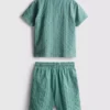 7–15 Jahre | Set aus strukturiertem Kurzarm-Hemd mit Knöpfen und Shorts