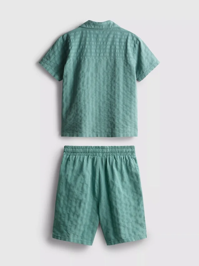 7–15 Jahre | Set aus strukturiertem Kurzarm-Hemd mit Knöpfen und Shorts
