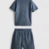 7–15 Jahre | Set aus strukturiertem Kurzarm-Hemd mit Knöpfen und Shorts