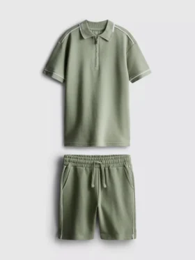 7–15 Jahre | Set aus strukturiertem Polohemd und Shorts