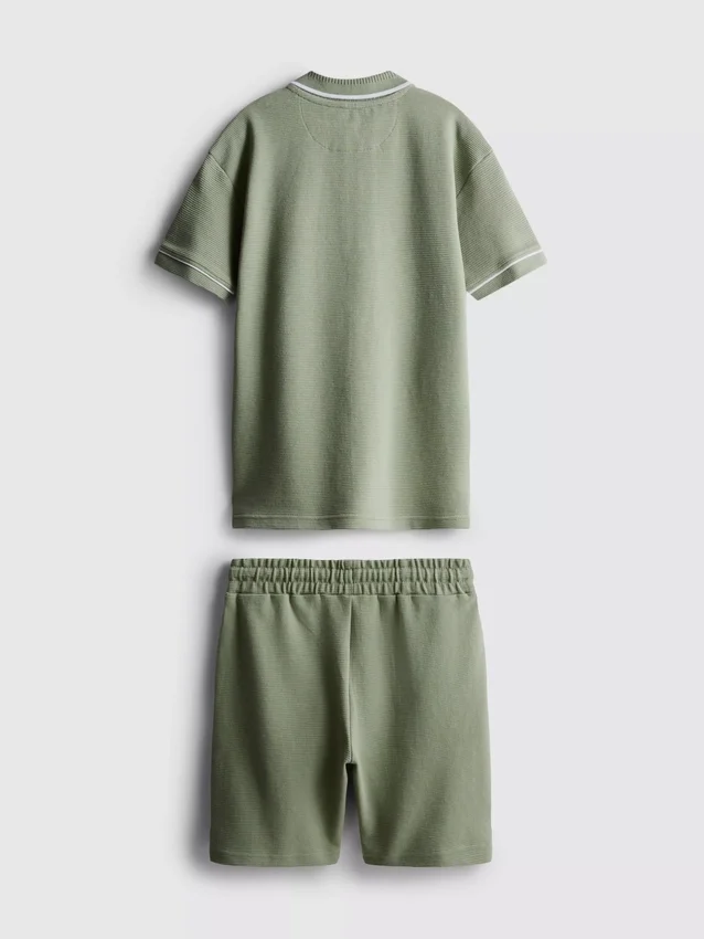 7–15 Jahre | Set aus strukturiertem Polohemd und Shorts