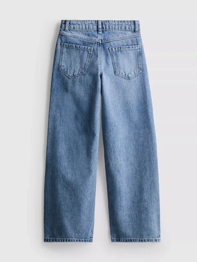 7–15 Jahre | Weite-Jeans mit gestickter Blumen-Schleife