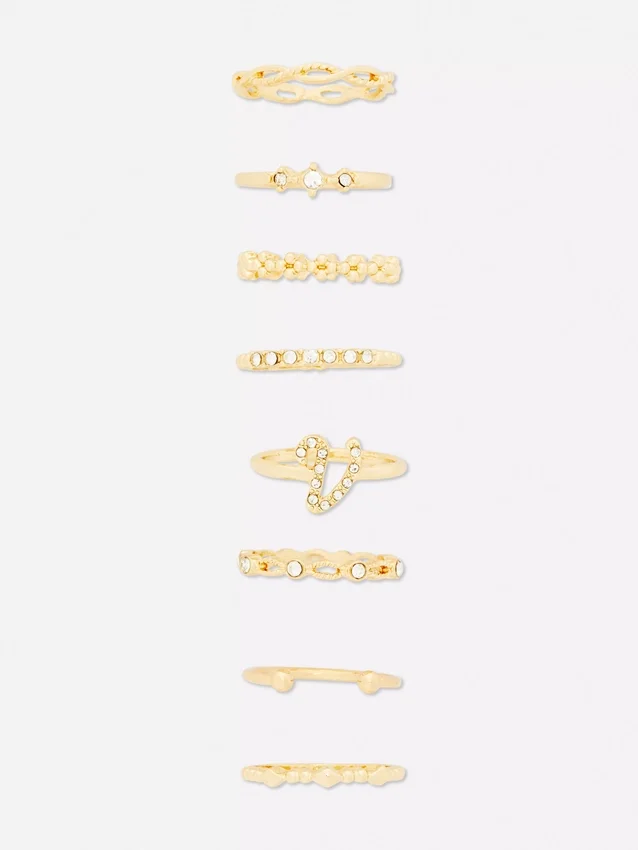 8er-Pack Strass-Initialenringe