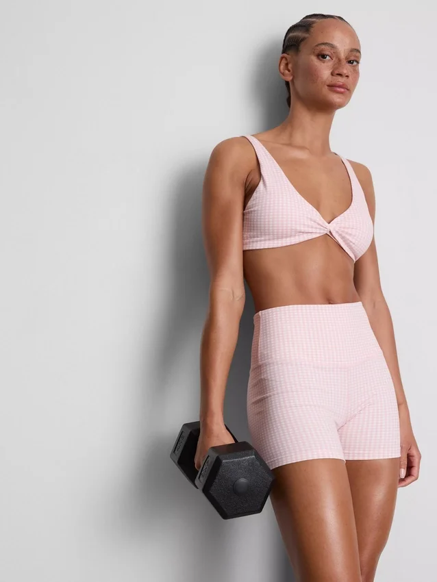 Aktiv-Shorts mit hohem Bund im Gingham-Muster
