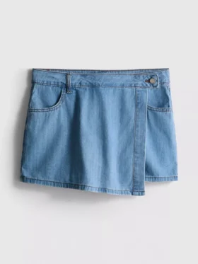 Asymmetrischer Wickel-Skort aus Baumwoll-Denim
