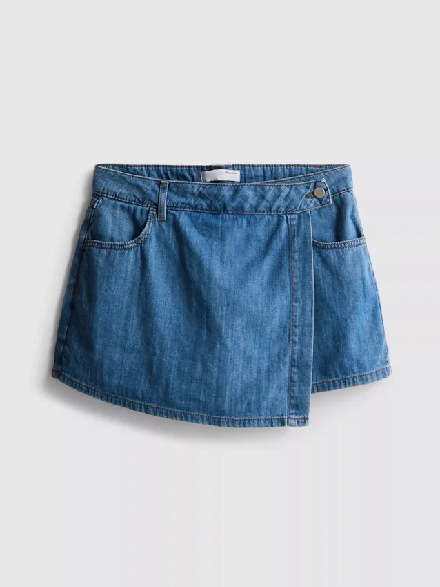 Asymmetrischer Wickel-Skort aus Baumwoll-Denim
