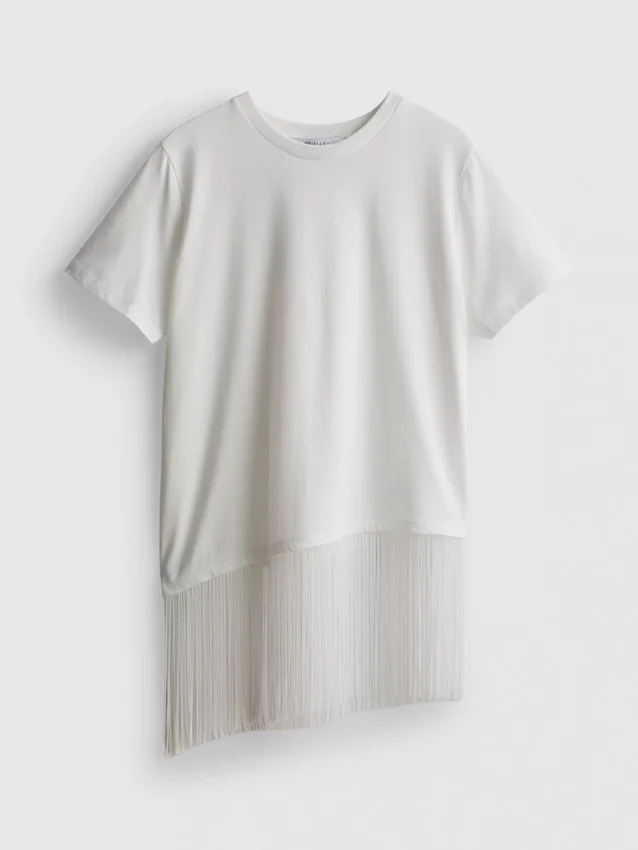 Asymmetrisches T-Shirt aus Baumwolle mit Fransen