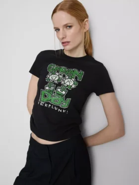 Baby-T-Shirt aus baumwollreicher «Green Day»-Rüschen-Optik