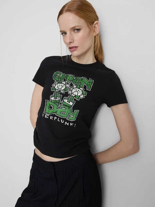 Baby-T-Shirt aus baumwollreicher «Green Day»-Rüschen-Optik