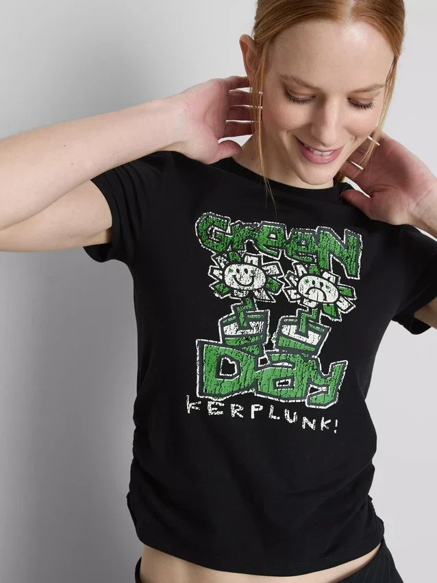 Baby-T-Shirt aus baumwollreicher «Green Day»-Rüschen-Optik
