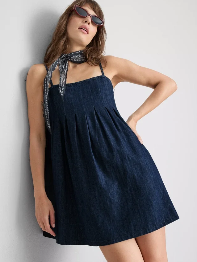 Babydoll-Minikleid aus Baumwoll-Denim