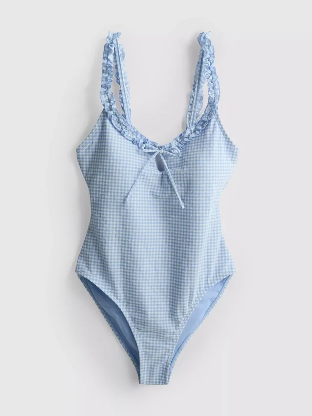 Badeanzug mit Rüschen im Gingham-Muster