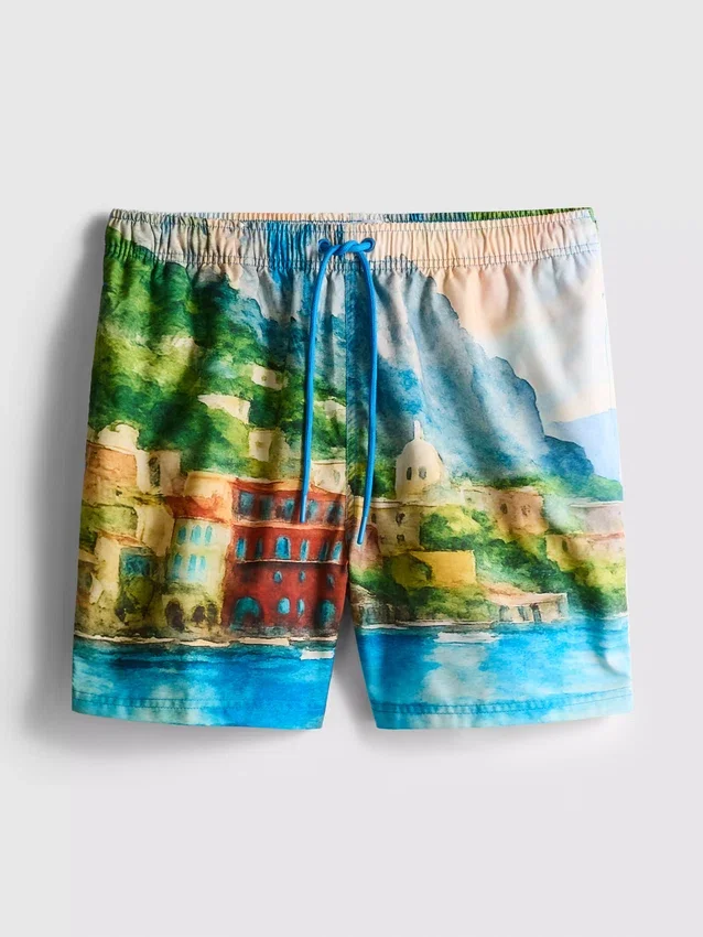 Badeshorts mit Landschaftsmotiv