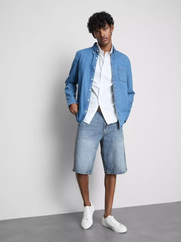 Baggy-Jeans-Shorts mit mittlerer Leibhöhe