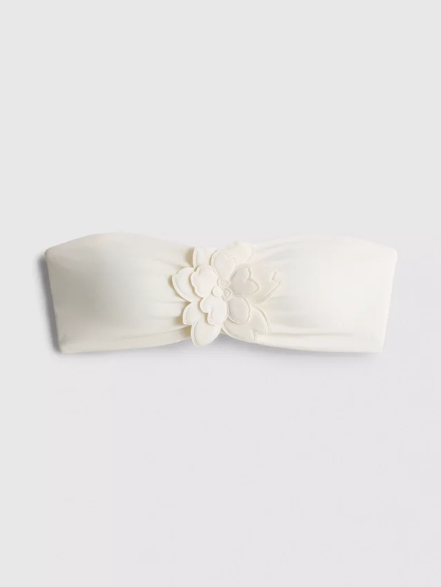 Bandeau-Bikini-Oberteil mit 3D-Blumen