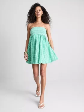 Bandeau-Mini-Kleid aus Baumwoll-Gingham