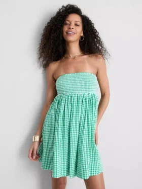 Bandeau-Mini-Kleid aus Baumwoll-Gingham