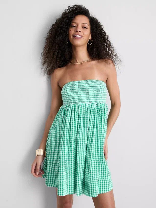 Bandeau-Mini-Kleid aus Baumwoll-Gingham