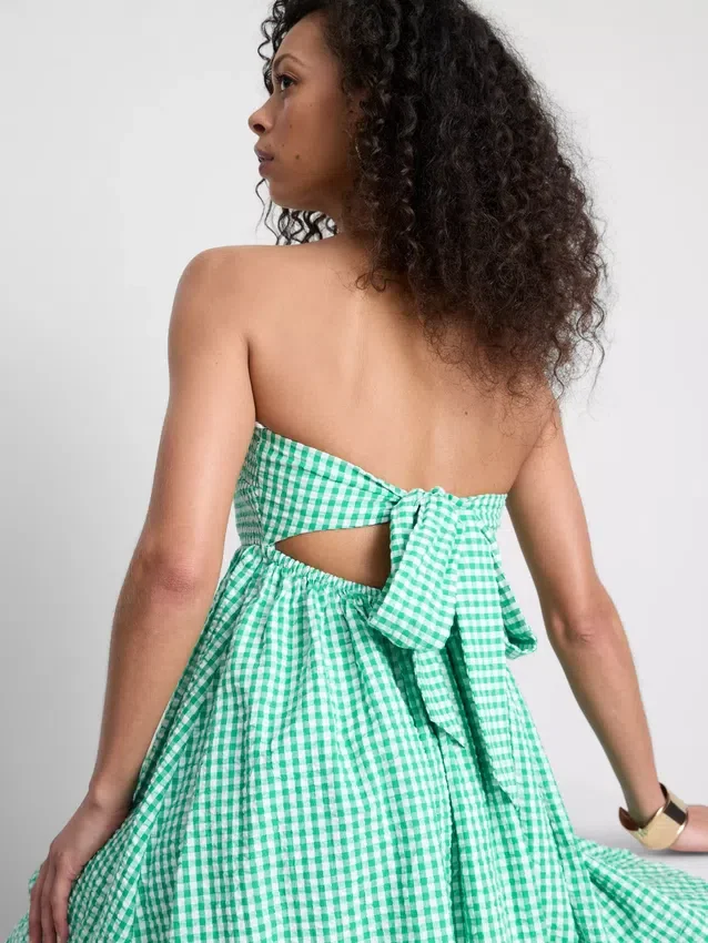 Bandeau-Mini-Kleid aus Baumwoll-Gingham