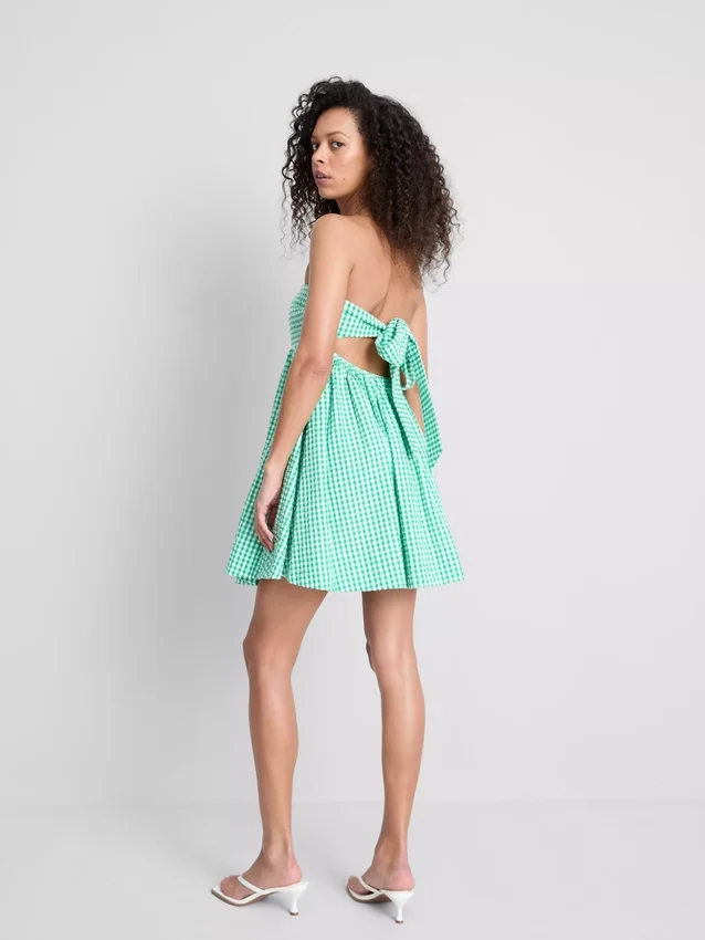 Bandeau-Mini-Kleid aus Baumwoll-Gingham