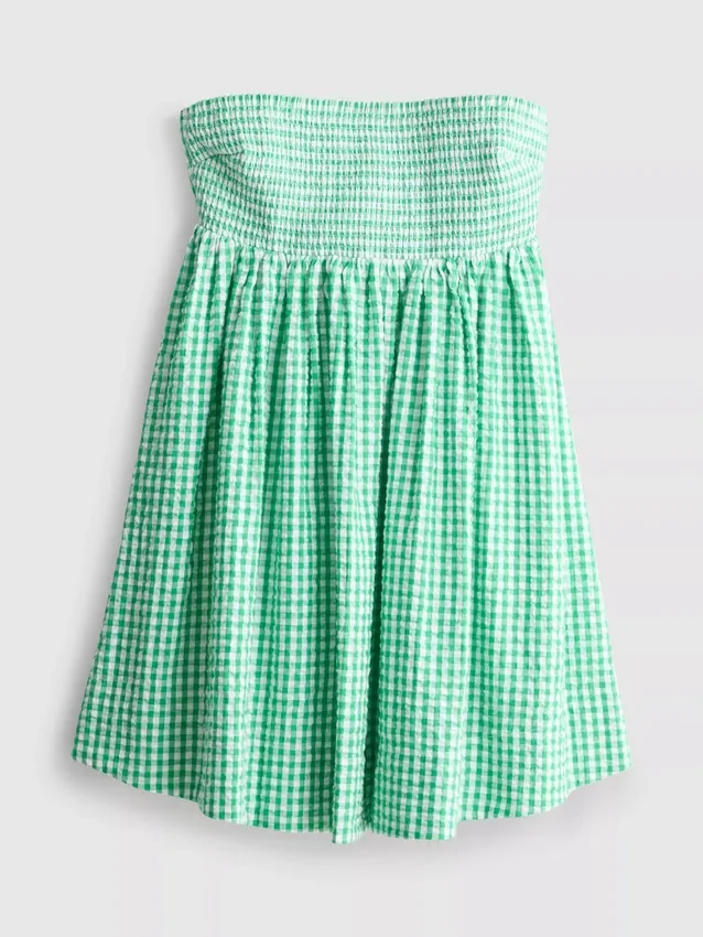 Bandeau-Mini-Kleid aus Baumwoll-Gingham