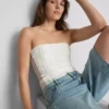 Bandeau-Top aus Baumwollmischung mit Spitze
