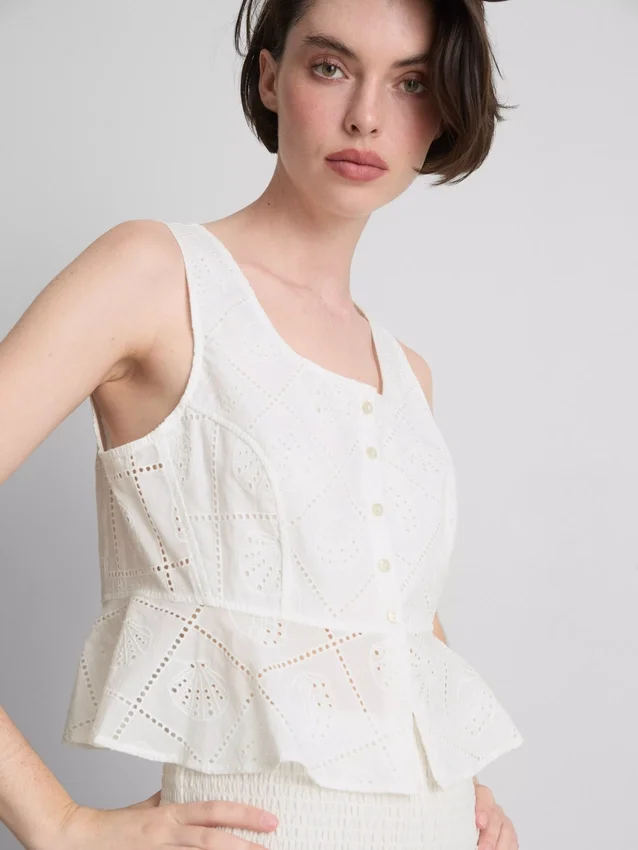 Baumwoll-Cami-Top im verkürzten Schnitt mit Cutwork-Design
