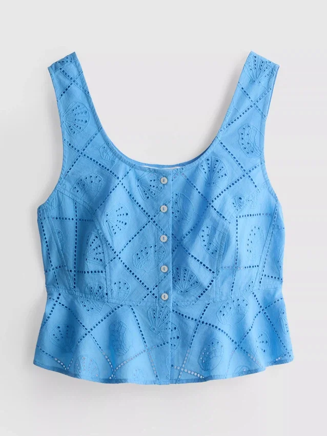 Baumwoll-Cami-Top im verkürzten Schnitt mit Cutwork-Design