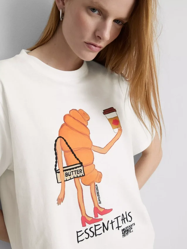 Baumwoll-Croissant-Hemd mit Bouffants und gebrochenen Herzen