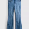 Baumwoll-Denim-Jeans mit ausgestelltem Bein und mittlerer Leibhöhe