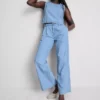 Baumwoll-Denim-Jeans mit Falten und weitem Bein