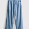 Baumwoll-Denim-Jeans mit Falten und weitem Bein