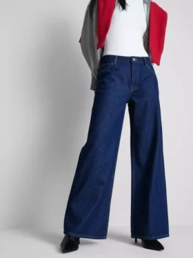Baumwoll-Denim-Jeans mit mittlerer Leibhöhe und weitem Bein