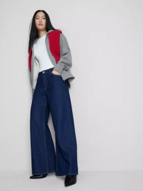 Baumwoll-Denim-Jeans mit mittlerer Leibhöhe und weitem Bein