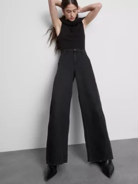 Baumwoll-Denim-Jeans mit mittlerer Leibhöhe und weitem Bein