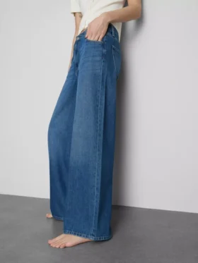 Baumwoll-Denim-Jeans mit mittlerer Leibhöhe und weitem Bein