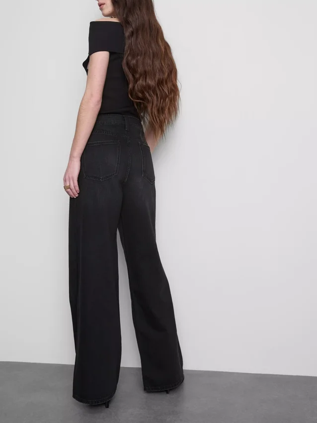 Baumwoll-Denim-Jeans mit mittlerer Leibhöhe und weitem Bein