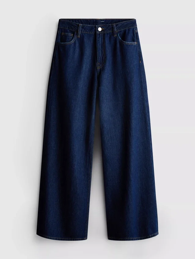 Baumwoll-Denim-Jeans mit mittlerer Leibhöhe und weitem Bein