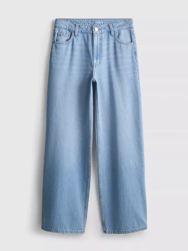 Baumwoll-Denim-Jeans mit mittlerer Leibhöhe und weitem Bein