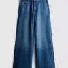 Baumwoll-Denim-Jeans mit mittlerer Leibhöhe und weitem Bein