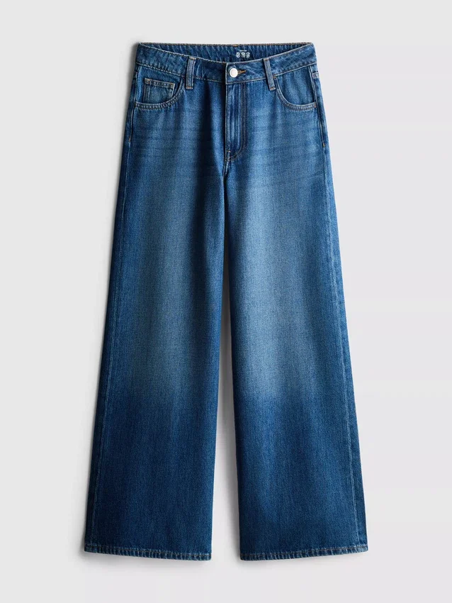 Baumwoll-Denim-Jeans mit mittlerer Leibhöhe und weitem Bein