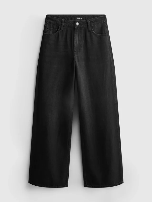 Baumwoll-Denim-Jeans mit mittlerer Leibhöhe und weitem Bein