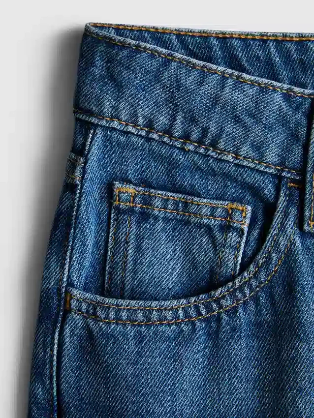 Baumwoll-Denim-Jeans mit mittlerer Leibhöhe und weitem Bein