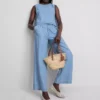 Baumwoll-Denim-Tanktop mit seitlichen Bindebändern